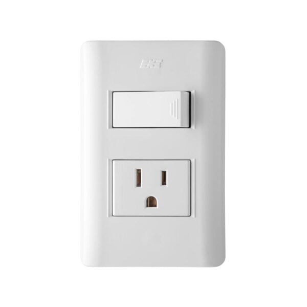 15016N  INTERRUPTOR SENC + TOMA P/TIERRA 2P+T DUOMO BLANCO