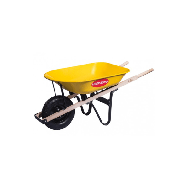 T1217300005 COCHE - CARRETILLA HERRAGRO 75 LTS (3000) PLATON METAL AMARILLA - CHASIS MADERA - NEUMATICA ARMADO
