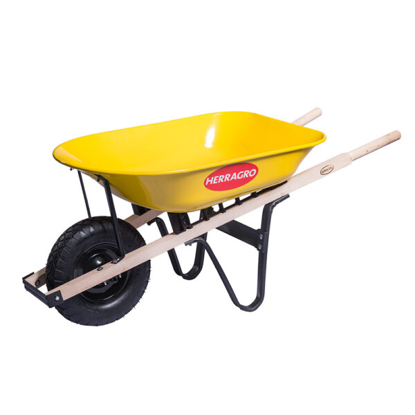 T1217300021 COCHE - CARRETILLA HERRAGRO 75 LTS (3000) PLATON METAL AMARILLA - CHASIS MADERA - ANTIPINCHAZO