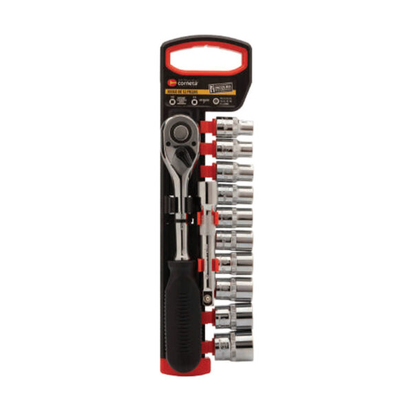 77462101  JUEGO RATCHET CORNETA DE 1/2 + EXTENSION + COPAS 12 PIEZAS