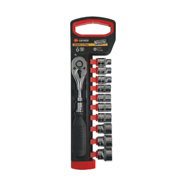 77462102  JUEGO RATCHET CORNETA DE 3/8 + COPAS 11 PIEZAS