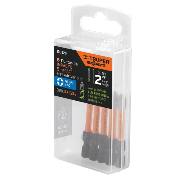 JUEGO DE 5 PUNTAS DE IMPACTO PHILLIPS PH2 X 2" TRUPER