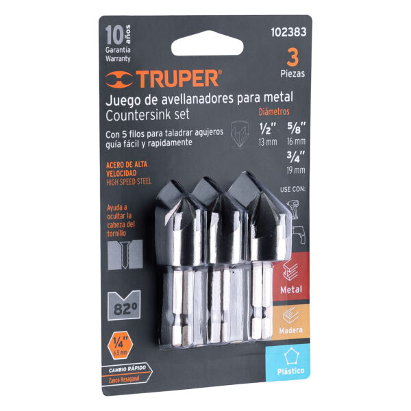 JUEGO DE 3 BROCAS AVELLANADORAS MULTIMATERIAL TRUPER JAV-3