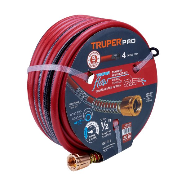 MANGUERA REFORZADA 4 CAPAS 1/2" 30 MTS ACOPLADA TRUPER