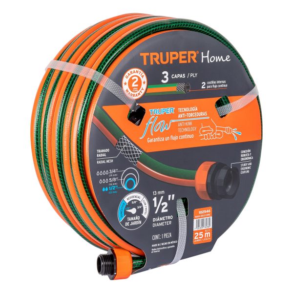 MANGUERA 1/2" ACOMPLADA 3 CAPAS 25 MTS TRUPER MAN-25X1/2RE
