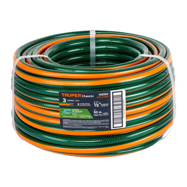 MANGUERA 1/2" 50 MTS REFORZADA 3 CAPAS VERDE TRUPER MAN-1/2RM