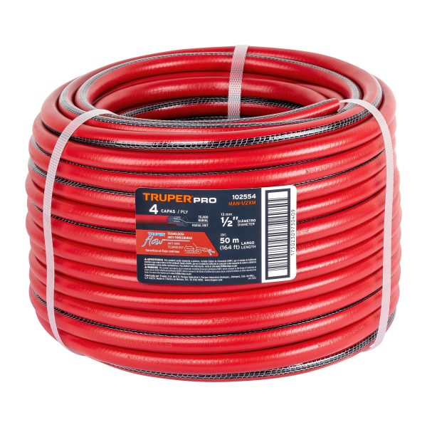 MANGUERA 1/2" 50 MTS SUPER REFORZADA 4 CAPAS ROJA TRUPER MAN-1/2XM