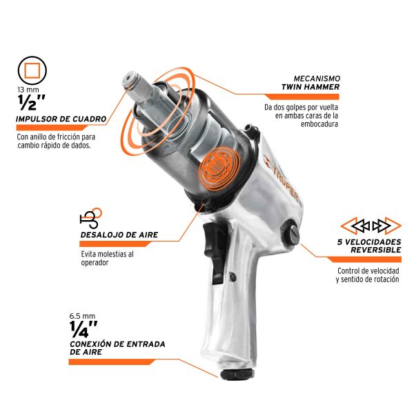 PISTOLA NEUMATICA IMPACTO INDUSTRIAL 1/2" TRUPER - Imagen 2