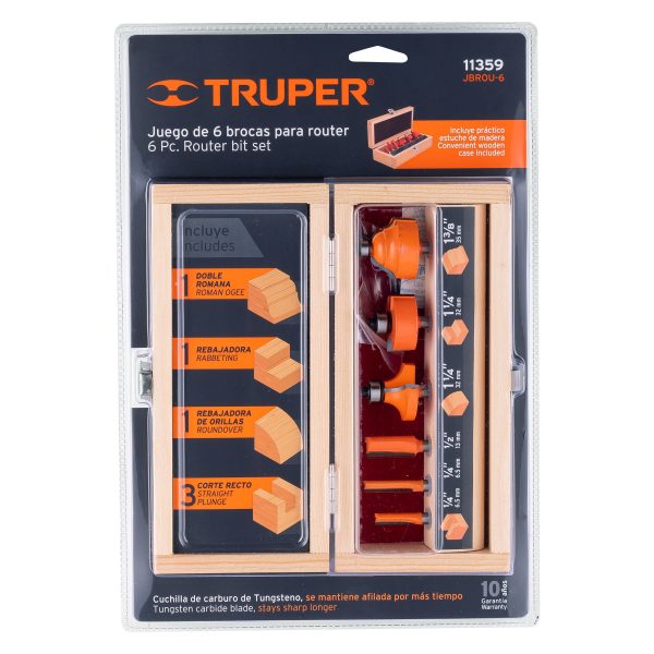 JUEGO DE 6 BROCAS PARA RUTEADORA TRUPER JBROU-