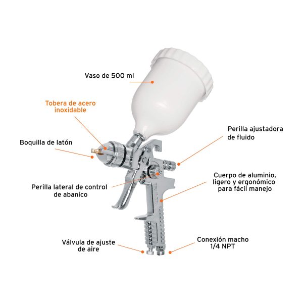 PISTOLA DE GRAVEDAD VASO PLASTICO 500ML TRUPER PIPI-441 - Imagen 2