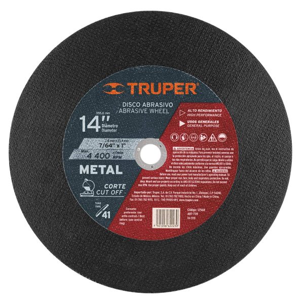 DISCO CORTE METAL 14" 2.8 MM TRUPER