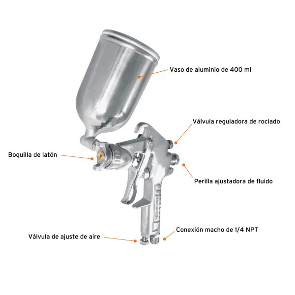 PISTOLA GRAVEDAD VASO ALUMINIO 400ML TRUPER PIPI-421 - Imagen 2