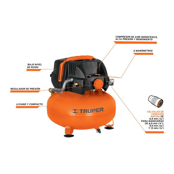 COMPRESOR 24 LTS 2 2/3HP LIBRE DE ACEITE TRUPER COMP-24S - Imagen 2