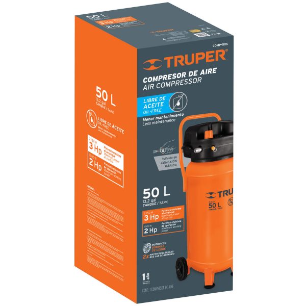 COMPRESOR 50 LTS 3 HP LIBRE DE ACEITE TRUPER COMP-24S - Imagen 3