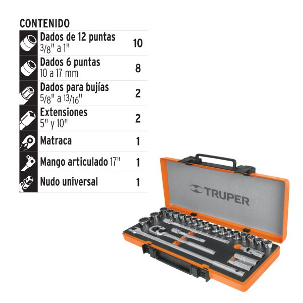 JGO COPAS mx.TRUPER CUADRO 1/2" 25 pzs JD-1/2X26MP - Imagen 2