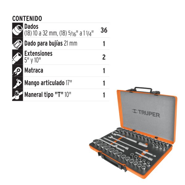 JGO COPAS MM Y PLG  TRUPER CUADRO 1/2"   42 PZAS. - Imagen 2