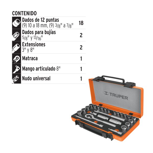 JGO COPAS mx.TRUPER CUADRO 3/8" 26 pzs JD-3/8X26MP - Imagen 2