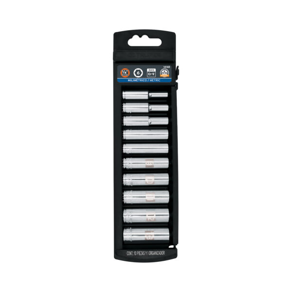 JUEGO DE 10 COPAS LARGAS DE 1/4" MILIMETRICAS TRUPER JD-1/4X10LM