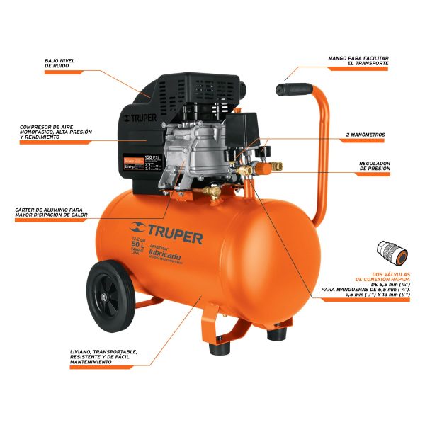COMPRESOR INDUSTRIAL 50 LTS 4.5 HP TRUPER COMP-50LT - Imagen 2
