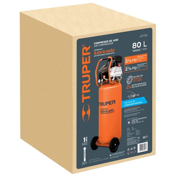 COMPRESOR 3.5 HP 80 LITROS VERTICAL TRUPER COMP-80LV - Imagen 2