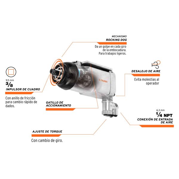 PISTOLA NEUMATICA DE IMPACTO 3/8" TPN-722-2 TRUPER - Imagen 2