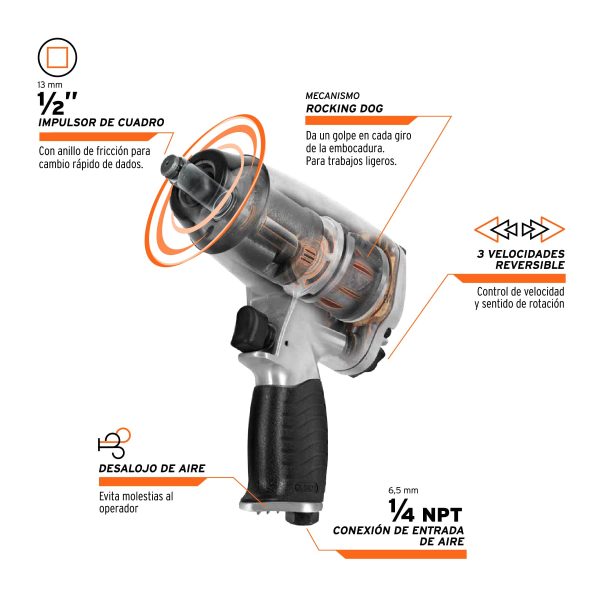PISTOLA NEUMATICA DE IMPACTO LLAVE DE  1/2" KIT - Imagen 2