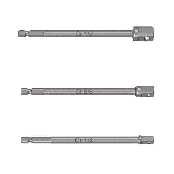 JUEGO 3 ADAPTADORES 6" PARA COPAS 1/2" - 3/8" Y 1/4" TRUPER ADA-3L