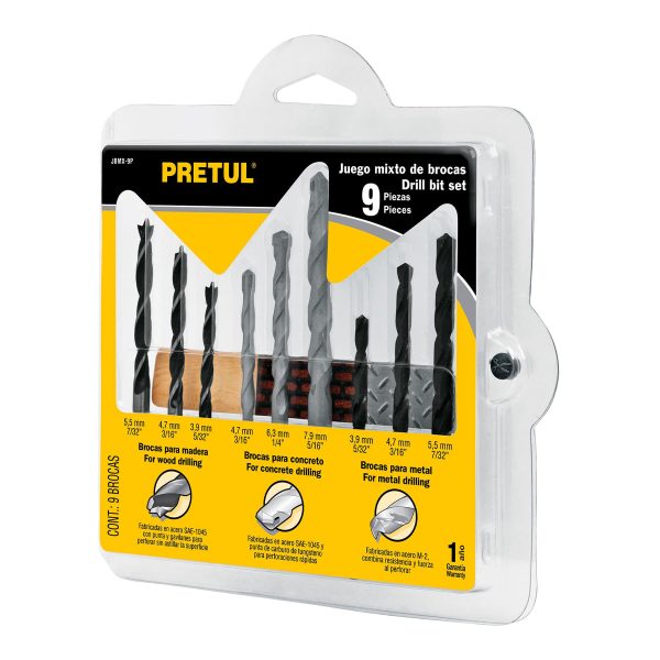 JGO DE 9 BROCAS PRETUL PARA MET-MAD-CONC 1/4 A5/32