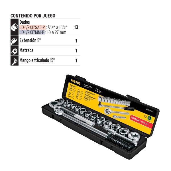 JGO COPAS    PRETUL 17 pzas pulgad. JD-1/2X17SAE-P - Imagen 2