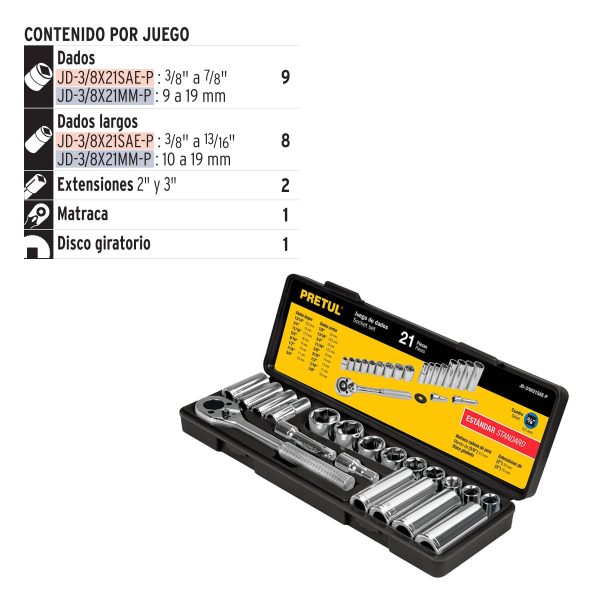 JGO COPAS    PRETUL 21 pzas pulgad. JD-3/8X21SAE-P - Imagen 2