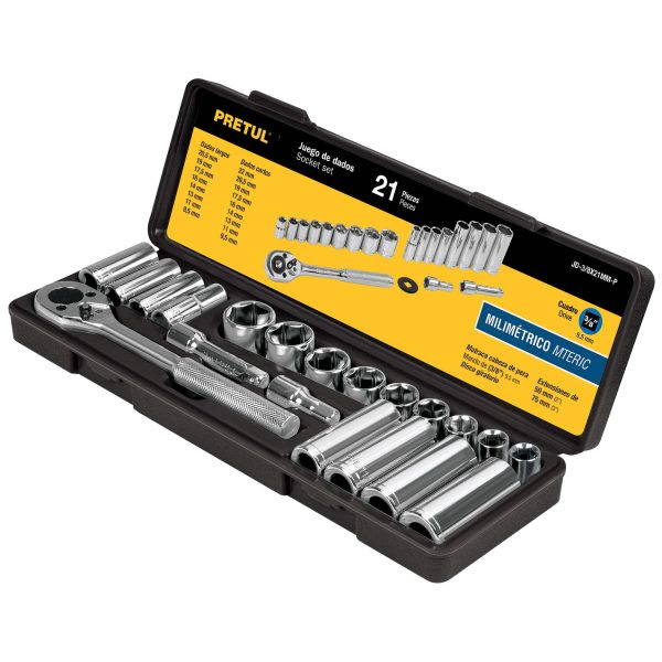 JGO. COPAS   PRETUL CUADRO 3/8" 21 PZAS  JD-3/8X21