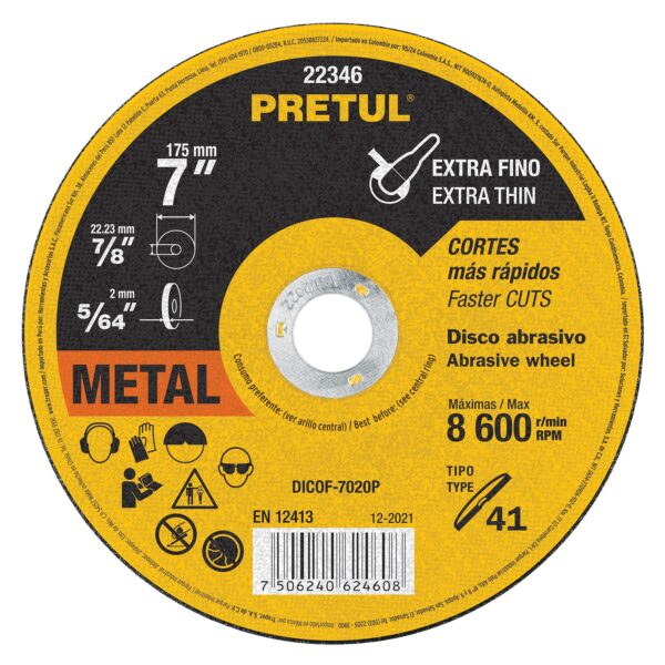 DISCO CORTE FINO P/METAL DE  7" 1.8MM PRETUL
