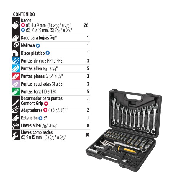JGO HERRAMIENTAS P/MECAN PRETUL 70 PZAS 1/4"-3/8" SET-73 - Imagen 2