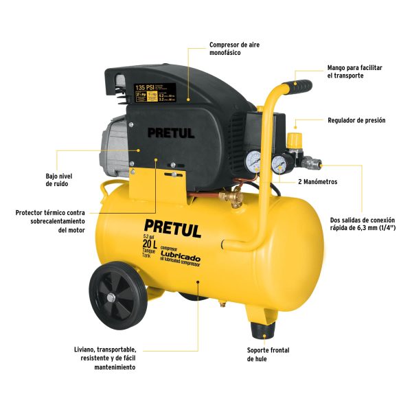 COMPRESOR 20 LTS 2.5 HP PRETUL COMP-20LP - Imagen 2