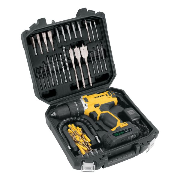 TALADRO PERCUTOR INALAMBRICO 1/2" 20V KIT CON ACCESORIOS PRETUL ROTI-20P2K