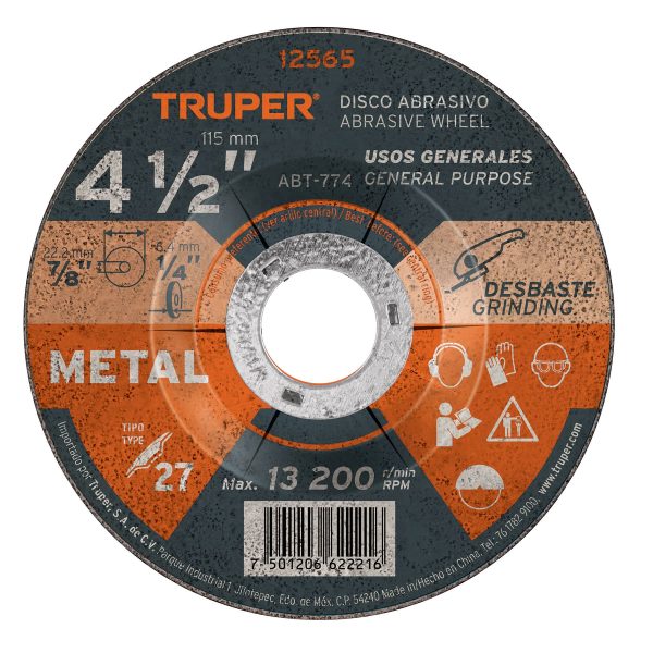 DISCO PARA PULIR-DESBASTE  4 1/2" TIPO 27 TRUPER ABT-774