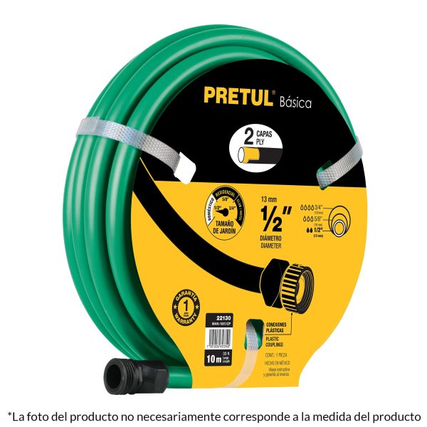 MANGUERA 1/2" 2 CAPAS 15 MTS ACOPLADA PRETUL MAN-15X1/2P