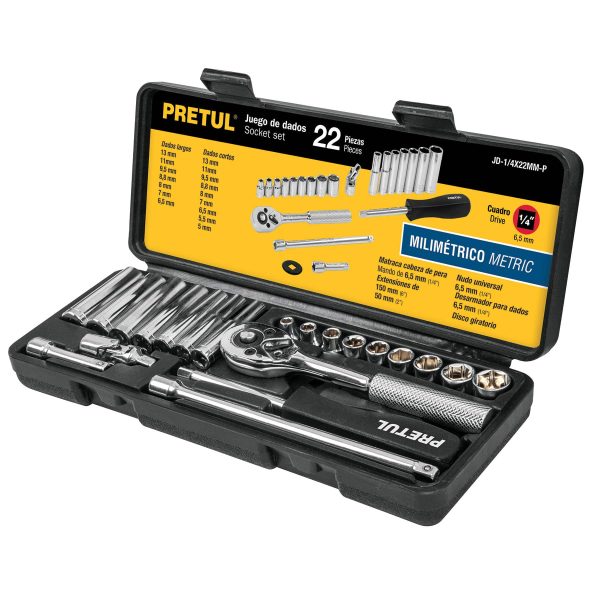 JUEGO COPAS RACHET 1/4" 22 PIEZAS PRETUL
