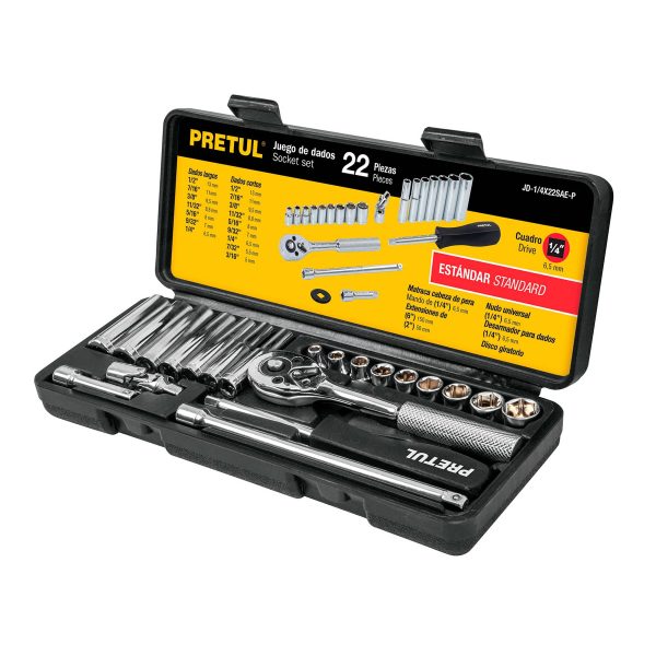 JUEGO COPAS RACHET 1/4" 22 PIEZAS STD PRETUL