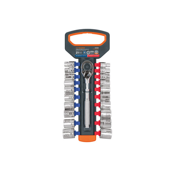 JUEGO DE COPAS 3/8" 21 PIEZAS MIXTO MM Y STD TRUPER JD-3/8X21MP