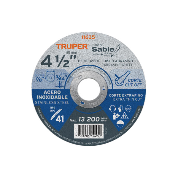 DISCO CORTE ACERO INOX 4-1/2" 1MM TRUPER