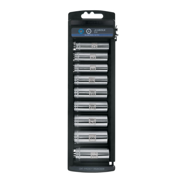 JUEGO DE 9 COPAS LARGAS DE 3/8" MM TRUPER JD-3/8X9LM
