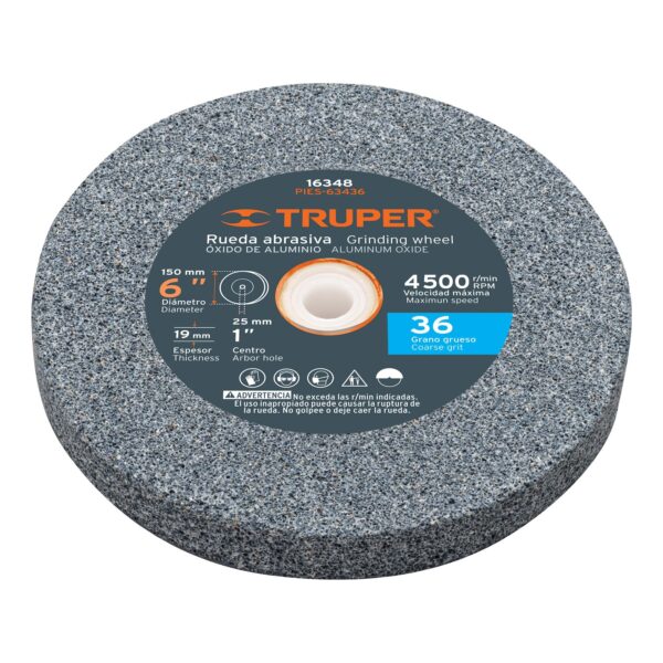 RUEDA ABRASIVA P/ESMERIL OXIDO DE ALUMINIO 6" X 3/4" G 36 TRUPER