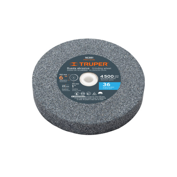 RUEDA ABRASIVA P/ESMERIL OXIDO DE ALUMINIO 6" X 1" G 36 TRUPER