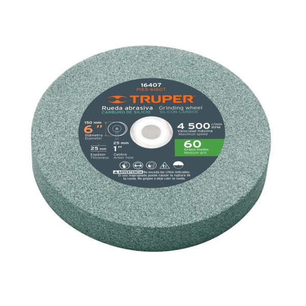 RUEDA ABRASIVA P/ESMERIL CARBURO DE SILICIO 6" X 1" G 60 TRUPER