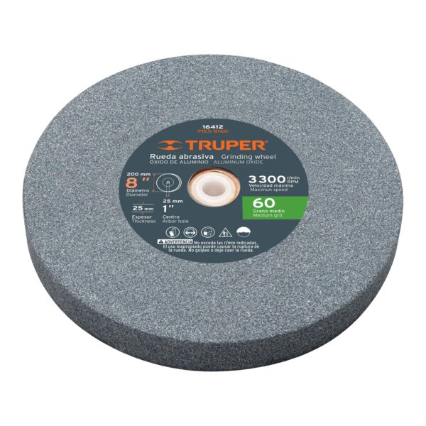 RUEDA ABRASIVA P/ESMERIL OXIDO DE ALUMINIO 8" X 1" G 60 TRUPER