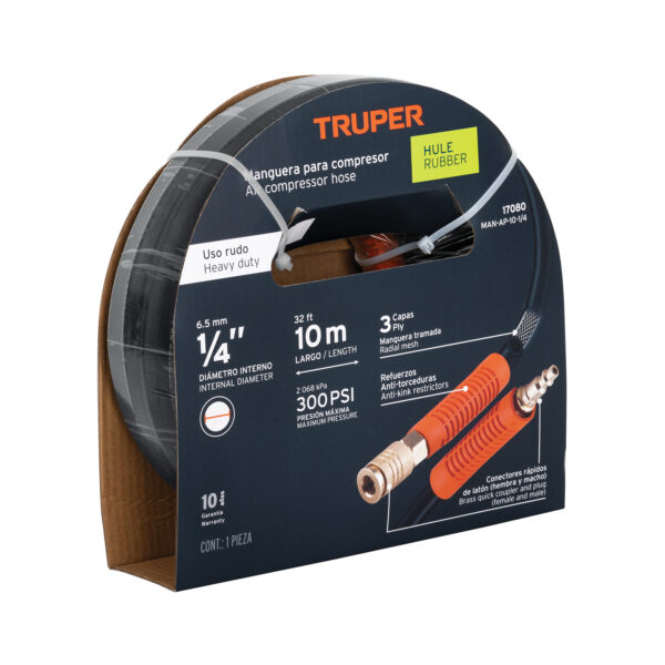 MANGUERA DE AIRE PARA COMPRESOR DE 1/4" 10 MTS USO RUDO TRUPER
