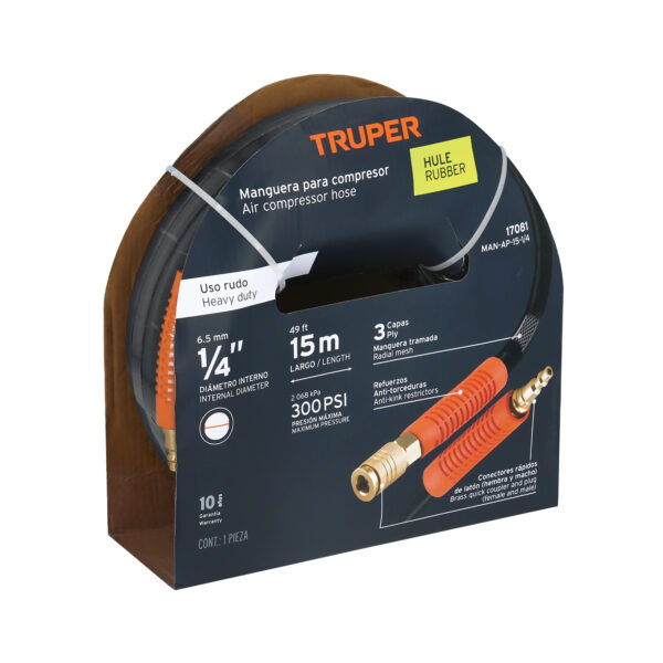 MANGUERA DE AIRE PARA COMPRESOR DE 1/4" 15 MTS USO RUDO TRUPER