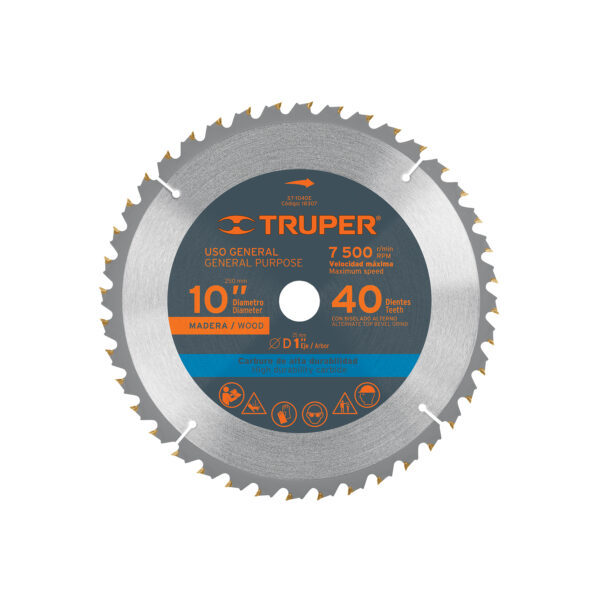 DISCO SIERRA PARA MADERA 10" EJE 1" 40 DIENTES TRUPER ST-1040E