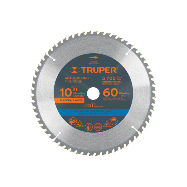 DISCO SIERRA PARA MADERA 10" EJE 1" 60 DIENTES TRUPER ST-1060E